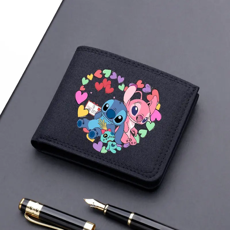 Lilo Stitch Mini Thin Men Wallet Card Holder Men's Purse Coin Pouch Id Card Holder Short Canvas Card Holder Wallet