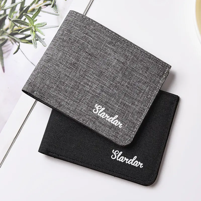 Men's short canvas wallet wallet, student ultra-thin trendy minimalist wallet, simple and can hold driver's license
