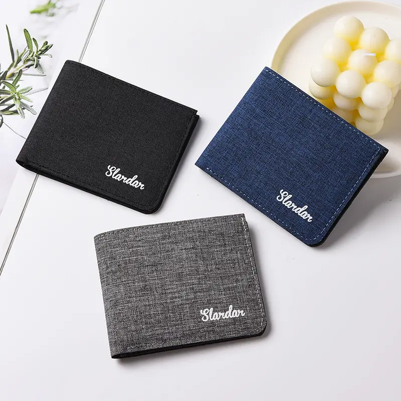 Men's short canvas wallet wallet, student ultra-thin trendy minimalist wallet, simple and can hold driver's license