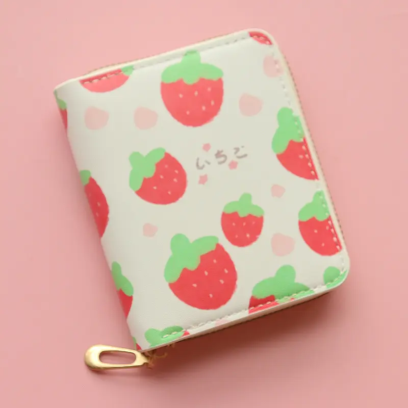 Fruit Print Cute Short Chain Wallet Female Student Wallet Large Capacity Strawberry Fresh Coin Purse Bank Card Credit Card Holde