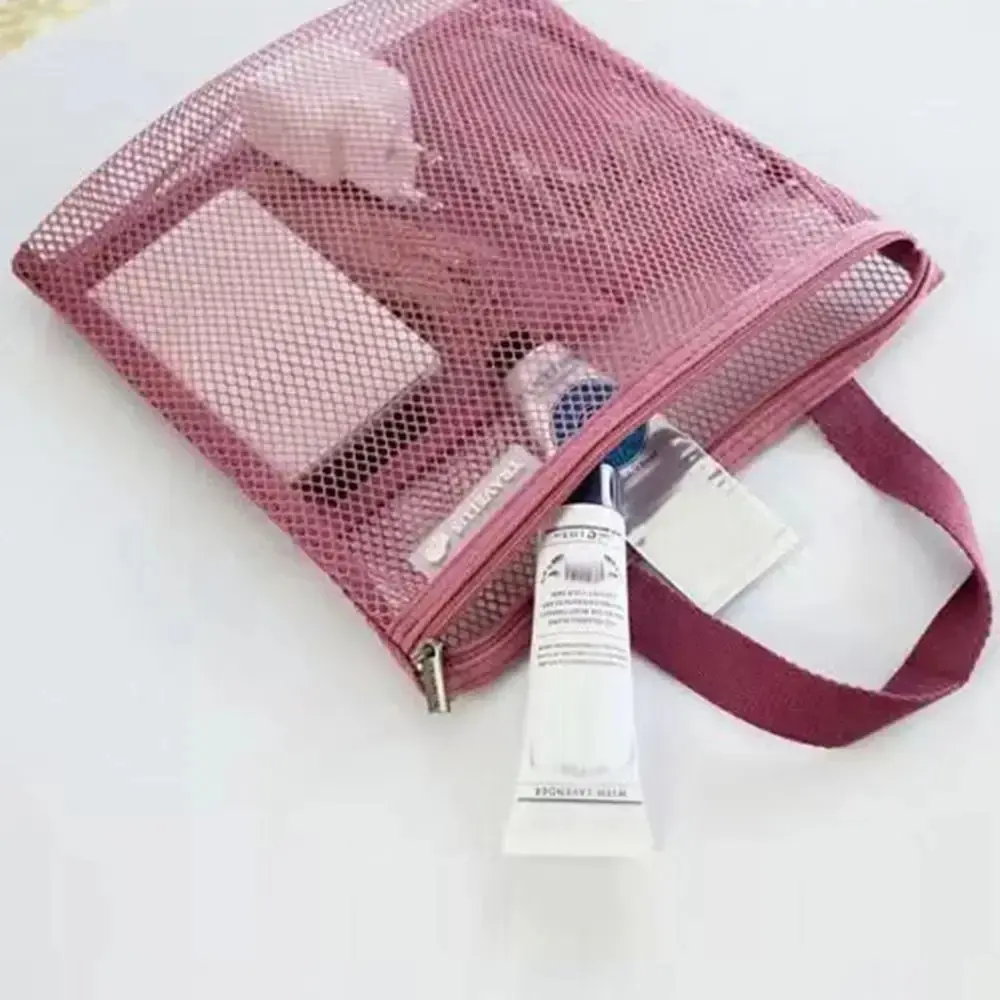 Travel Storage Shower Bag Beach Toilet Bag Cosmetic Bag Handbag Mesh Bag Toiletries Storage Bag for Outdoor Suppleis
