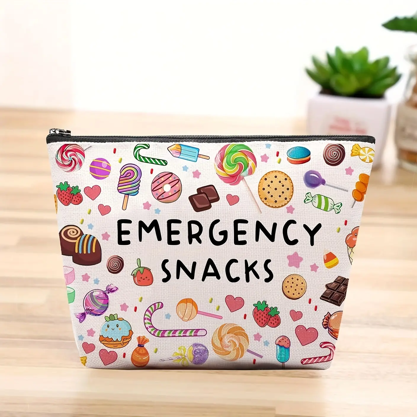 Emergency Snacks Makeup Bag Fun Candy Treat Design Lightweight Travel Pouch for Women Compact Cosmetic Organizer Zipper Closure