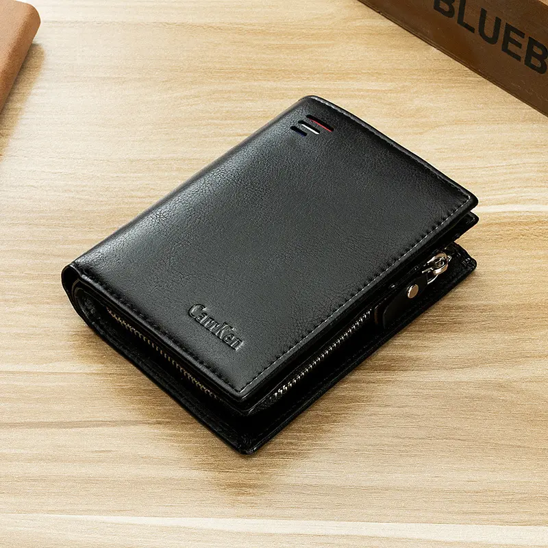 Men Short Wallet Multifunctional Credit Card Holder Zipper Coin Purse Quality PU Leather Gentleman Business Square Money Bag