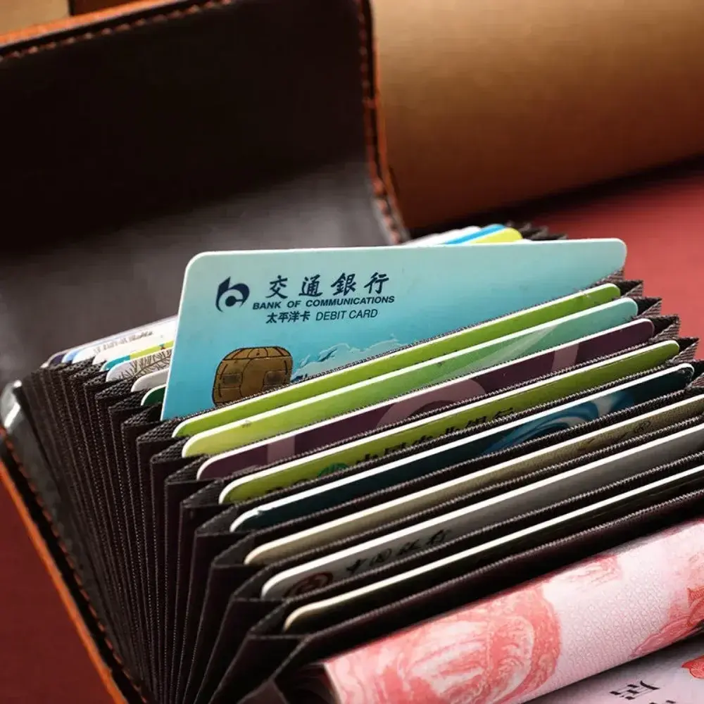 Solid Color PU Leather Women Multi-card Slot Credit Card Holder Business ID Card Case Wallet With Coin Pocket Driver License