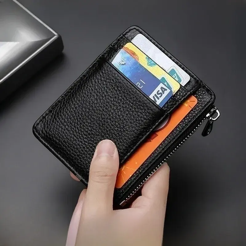 Fashion Women's Genuine Leather Card Wallet with Zipper Pocket Slim Small Coin Purse