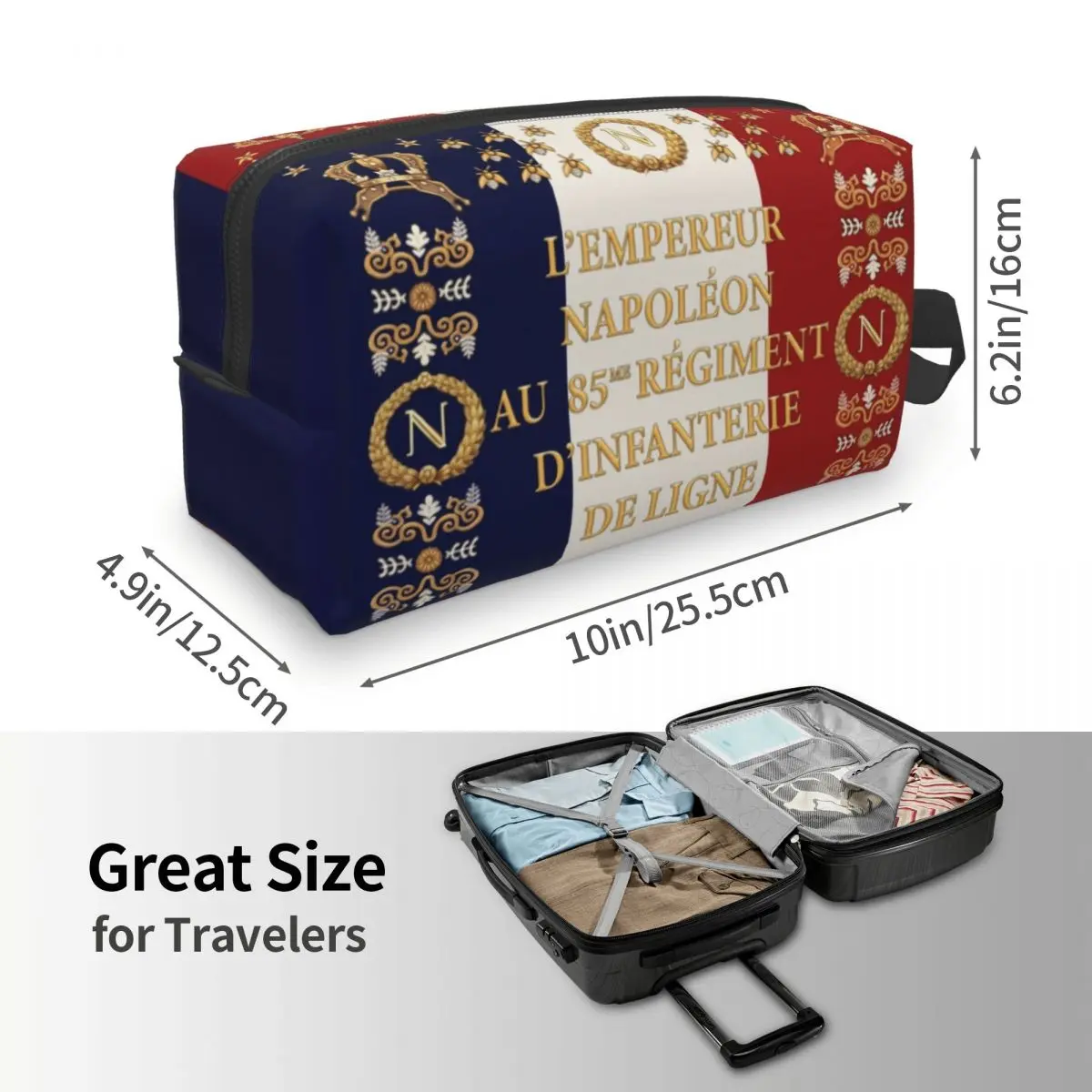 Custom Fashion Napoleonic French 85th Regimental Flag REMASTERED Travel Toiletry Bag Cosmetic Makeup Beauty Storage Dopp Kit