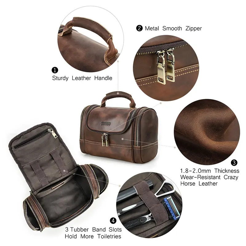 CONTACT'S Genuine Leather Cosmetic Bag for Men Travel Toiletries Bags Designer Top-handle Makup Wash Bag Organizer Capacity