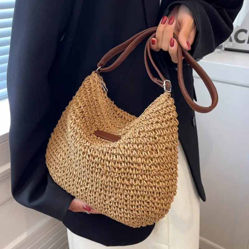 Women's Shoulder Bag Summer Straw Woven Handbag Large Capacity Ladies Handmade Rattan Tote Bags Luxury Designer Beach Bag