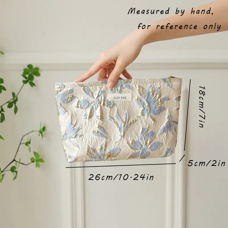 Blue and gold women's makeup bag, portable large-capacity storage bag, travel toiletry bag, canvas double-layer inner tank bag