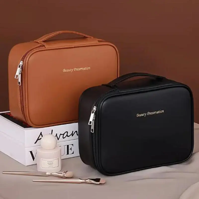 Artificial Leather Large Capacity Makeup Bag Detachable Partition Makeup Storage Bag Travel Makeup Box Birthday Gift