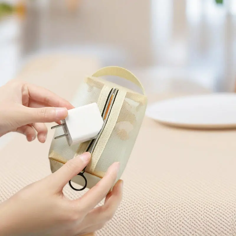 Portable Cosmetic Storage Bag Semi Transparent Wash Nylon Mesh Bags Zipper Opening Small Objects Storage Pouch Makeup Package