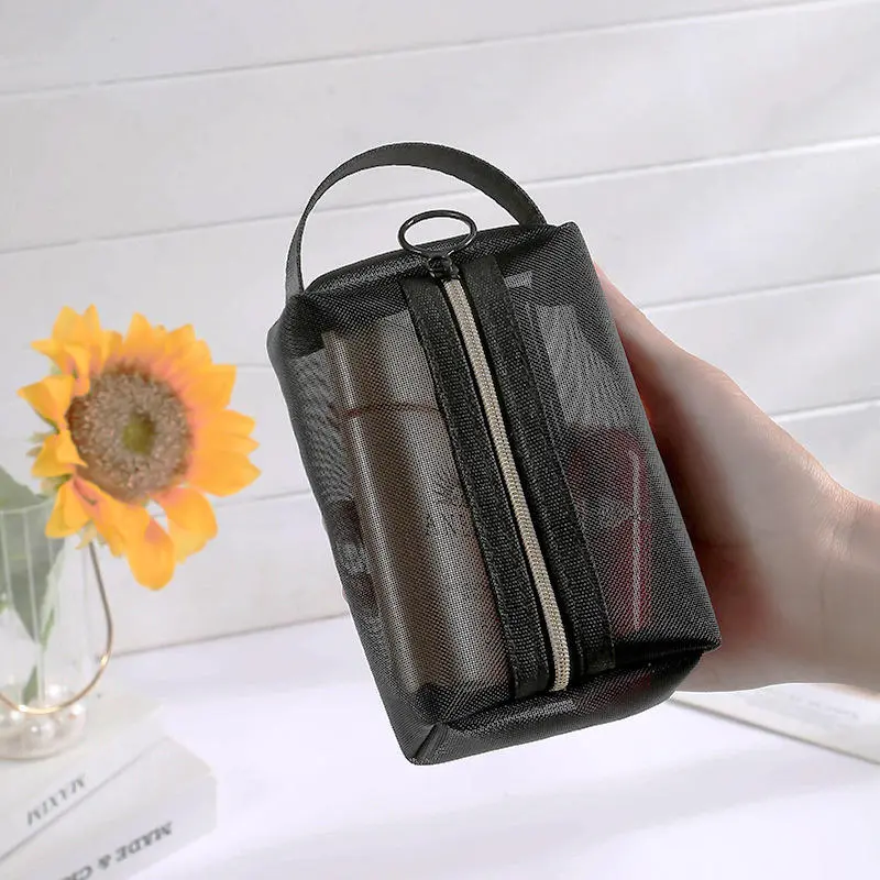 Portable Cosmetic Storage Bag Semi Transparent Wash Nylon Mesh Bags Zipper Opening Small Objects Storage Pouch Makeup Package