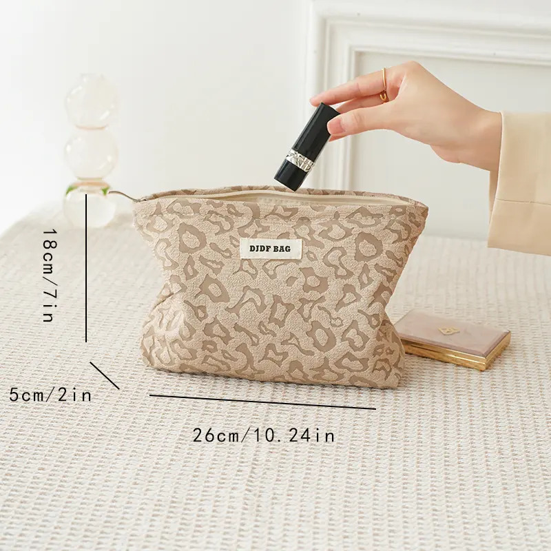 Women's cosmetic bag, large capacity leopard print khaki storage bag, travel toiletry bag, fashion storage bag, ins style