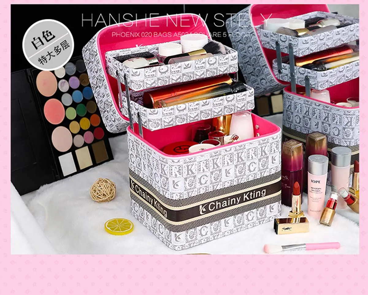 Retro fashion makeup bag New multi-layer large capacity makeup case Travel portable cosmetics storage box five models