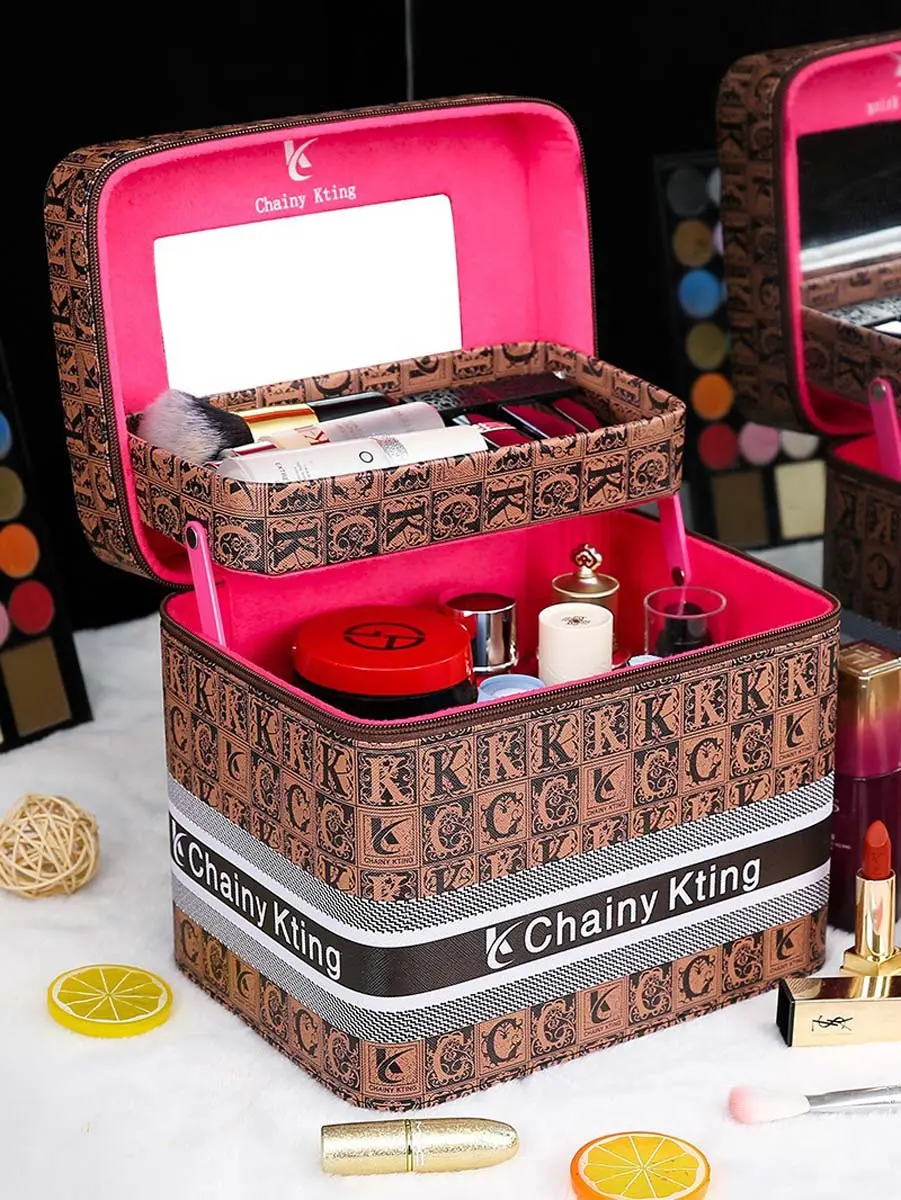 Retro fashion makeup bag New multi-layer large capacity makeup case Travel portable cosmetics storage box five models
