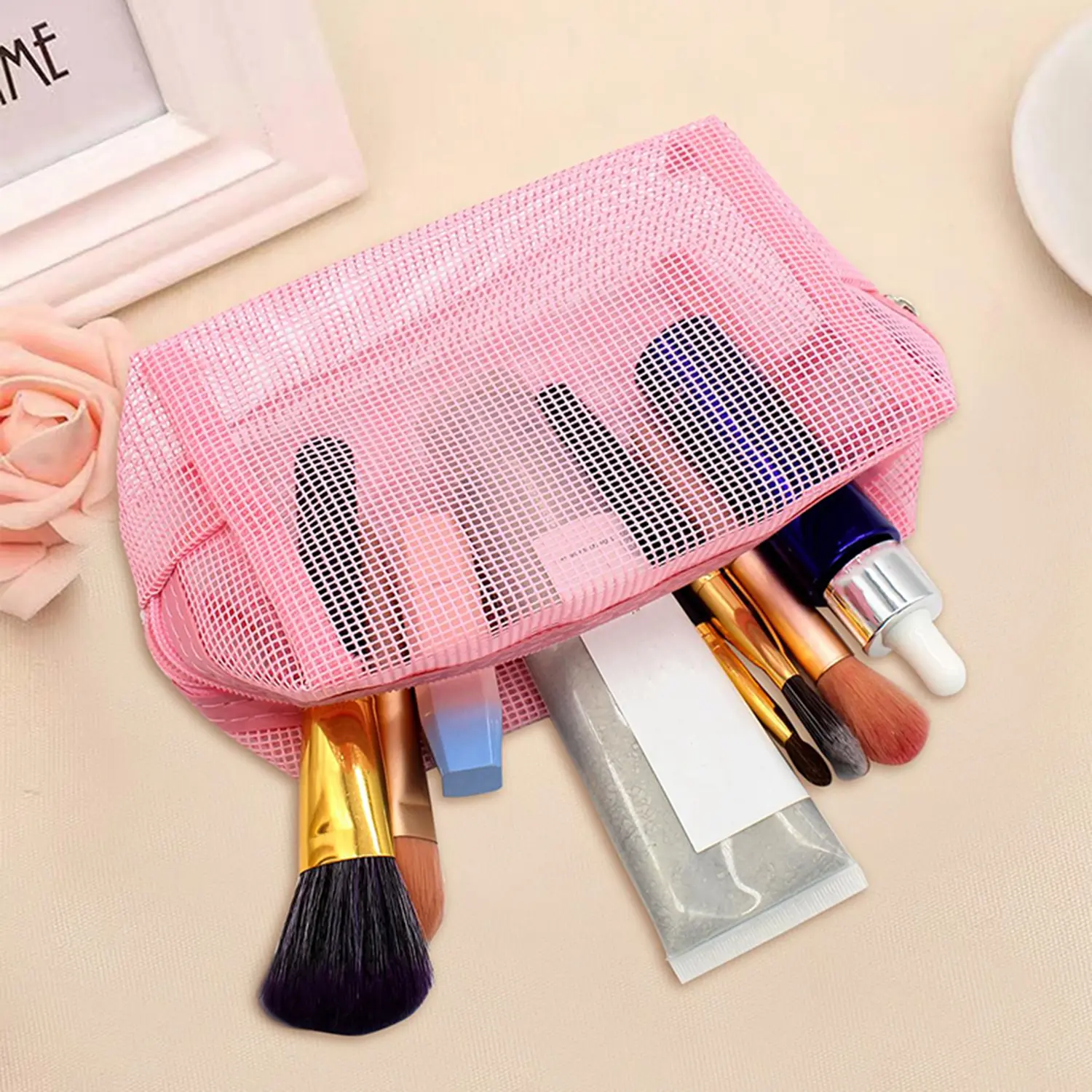 1pc Transparent Mesh Makeup Bag Multifunction Portable Women Cosmetic Storage Pouch Ladies Toiletry Lipstick Organizer Bags