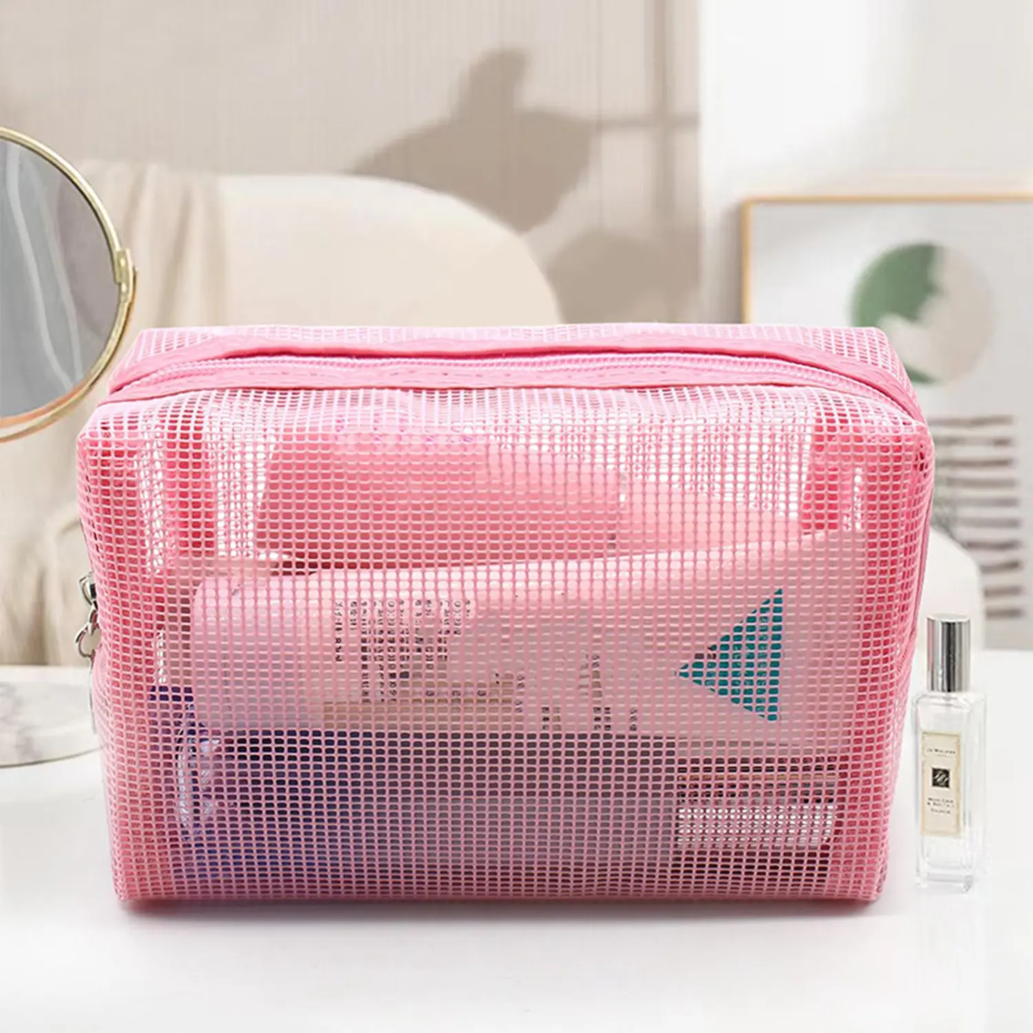 1pc Transparent Mesh Makeup Bag Multifunction Portable Women Cosmetic Storage Pouch Ladies Toiletry Lipstick Organizer Bags