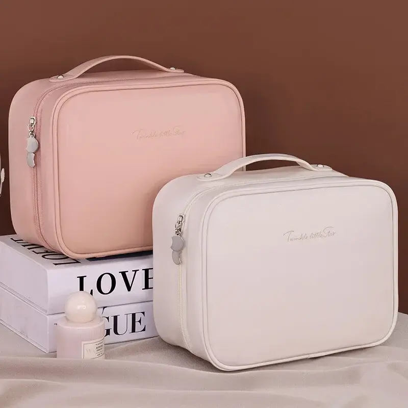 Makeup Bag PU Leather Double Layer Clear Cosmetic Bag Large Capacity Luxury Cosmetics Organizer Women's Travel Essentials