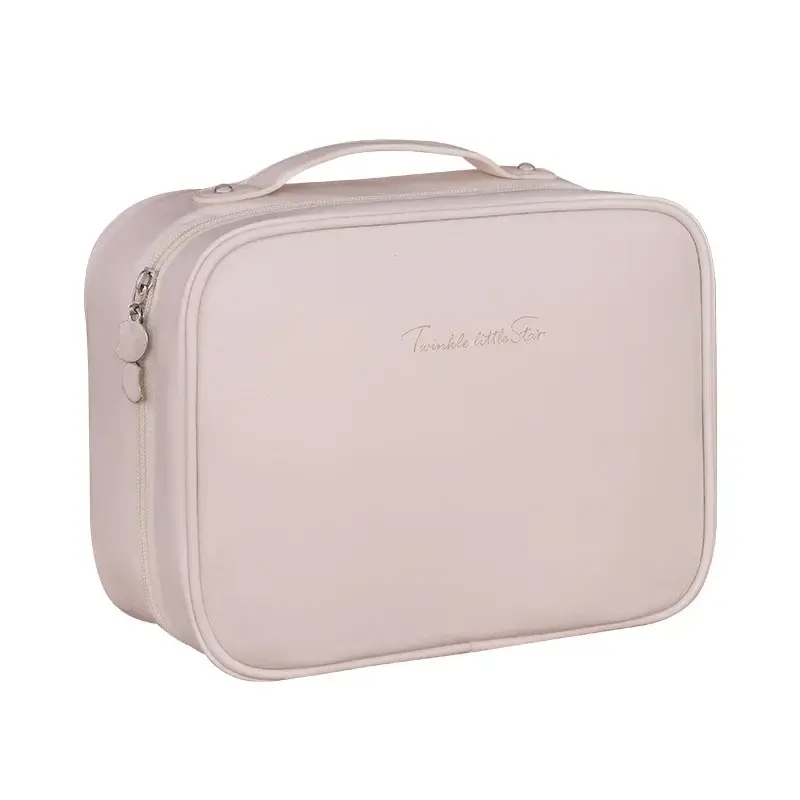 Makeup Bag PU Leather Double Layer Clear Cosmetic Bag Large Capacity Luxury Cosmetics Organizer Women's Travel Essentials