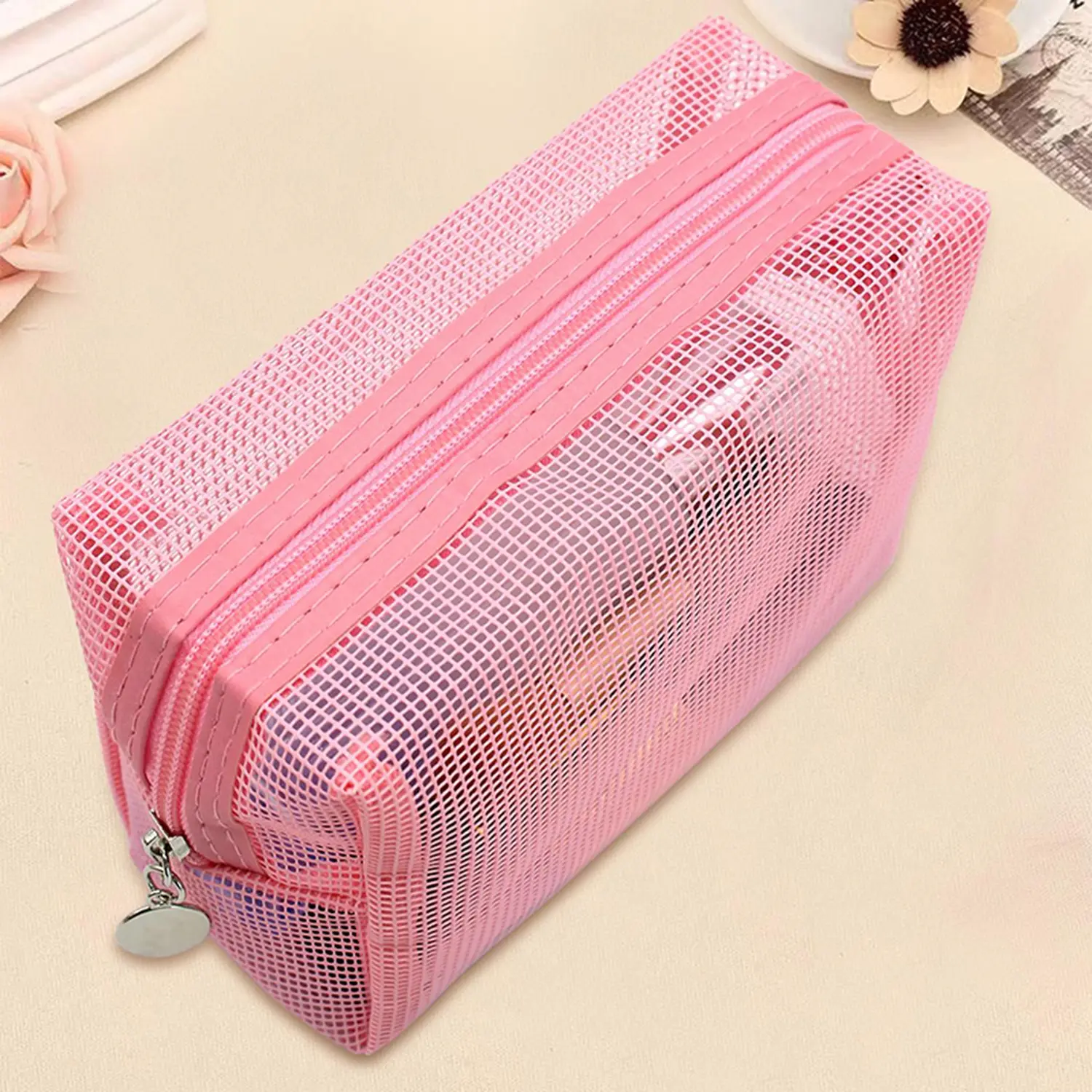 1pc Transparent Mesh Makeup Bag Multifunction Portable Women Cosmetic Storage Pouch Ladies Toiletry Lipstick Organizer Bags