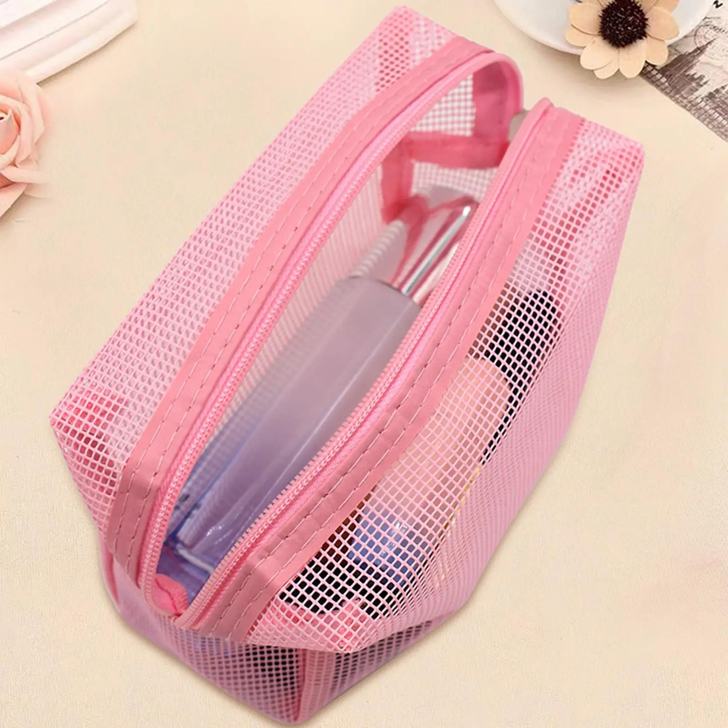 1pc Transparent Mesh Makeup Bag Multifunction Portable Women Cosmetic Storage Pouch Ladies Toiletry Lipstick Organizer Bags
