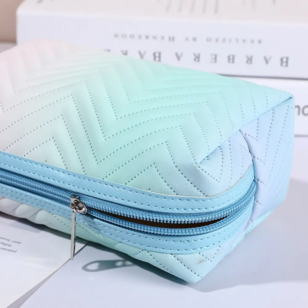 1PCS Women's PU Leather Gradient 3D Makeup Bag Travel Portable Wash Bag Cosmetics Portable Travel Storage Bag