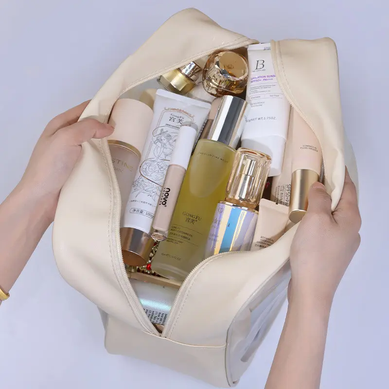 women's Waterproof Cosmetic Bag Portable Portable Cosmetic Storage Bag Large Capacity Pu Transparent Wash Bag Travel Storage Bag