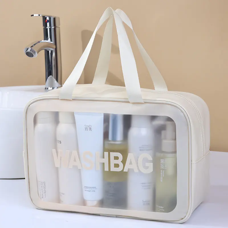 women's Waterproof Cosmetic Bag Portable Portable Cosmetic Storage Bag Large Capacity Pu Transparent Wash Bag Travel Storage Bag