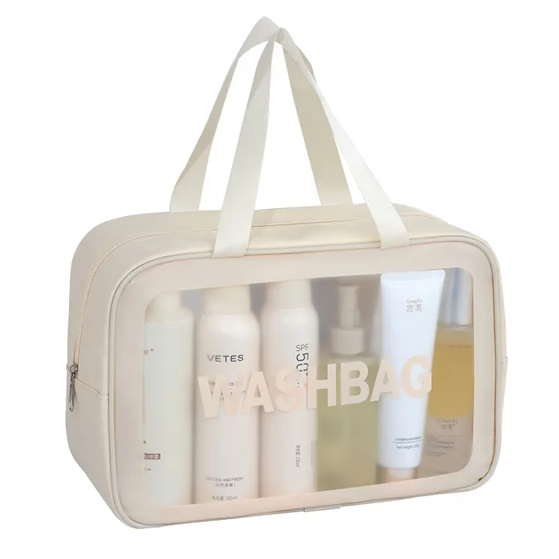 women's Waterproof Cosmetic Bag Portable Portable Cosmetic Storage Bag Large Capacity Pu Transparent Wash Bag Travel Storage Bag