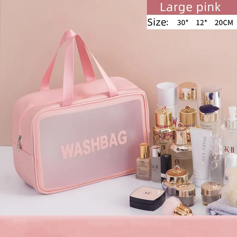 women's Waterproof Cosmetic Bag Portable Portable Cosmetic Storage Bag Large Capacity Pu Transparent Wash Bag Travel Storage Bag