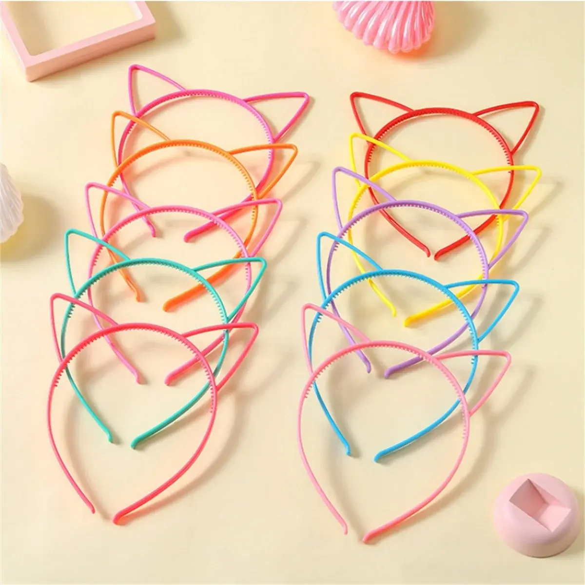 12pcs Cartoon Headdress Kids Cute Hairpin Jewellery Cute Cat Ears Hair Accessories Plastic Cat Ears Hairband Children Hair Wear