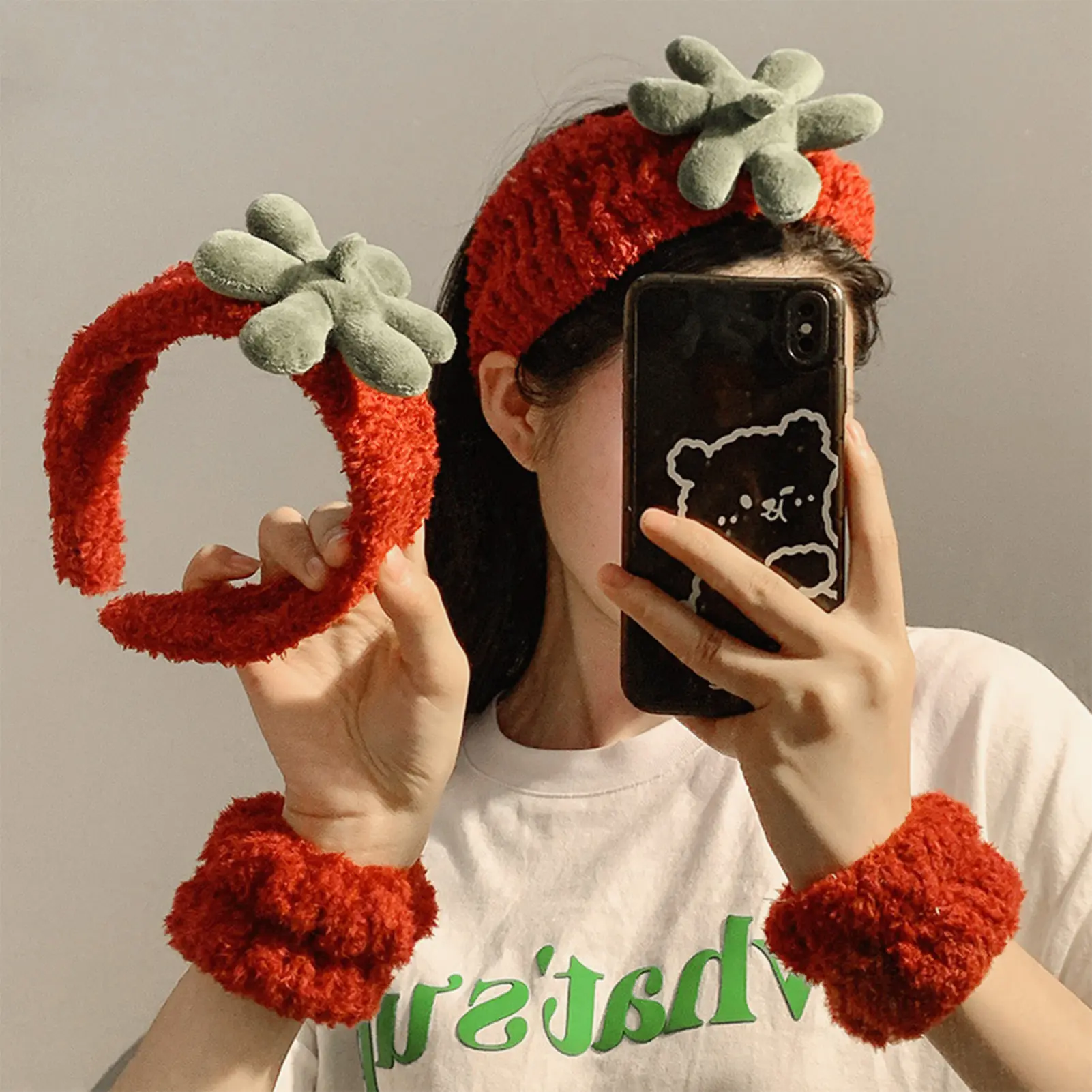 3pcs Wash Face Headband Soft Comfortable Plush Headband Wrist Strap Set For Girls Cartoon Cat Ear Shaped Wash Up Headband Kit