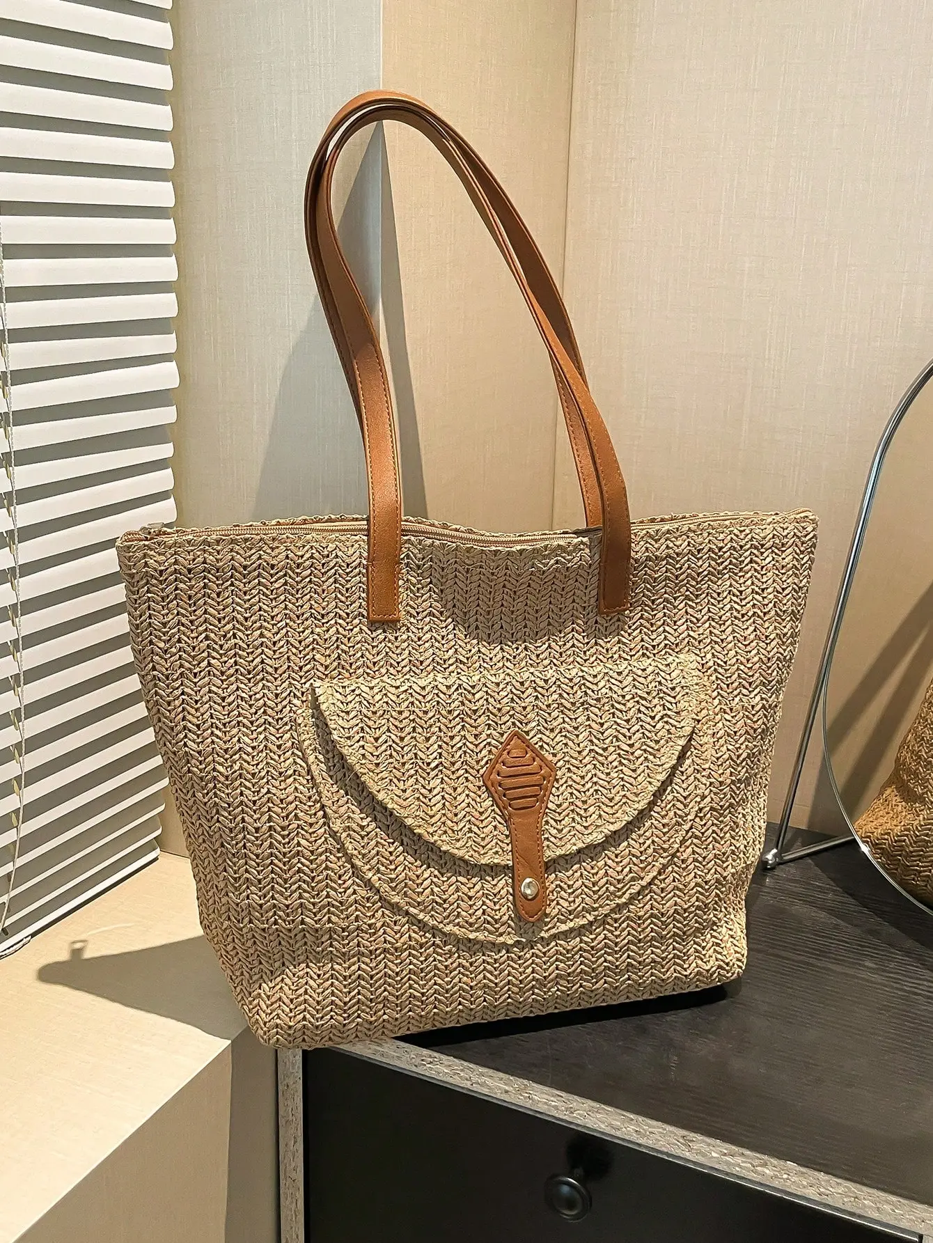 Fashion Large Capacity Woven Tote Bag, New Beach VacationOne Shoulder Underarm Straw Large Bag