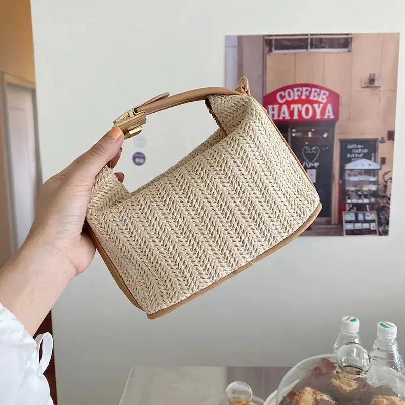 Fashion shoulder bag woven bucket summer straw tote bag crossbody bag casual beach bag