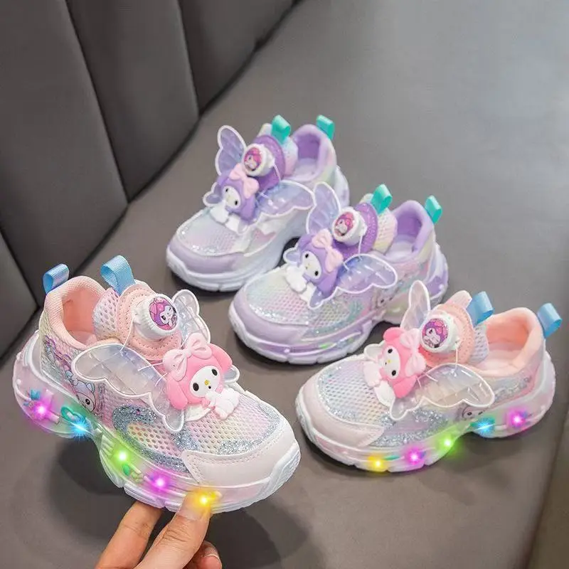 Children's Moral Training Shoes Girl Boy Hello Kitty Shoes Breathable Mesh Surface Sneakers Soft Sole Casual Board Shoes Gift