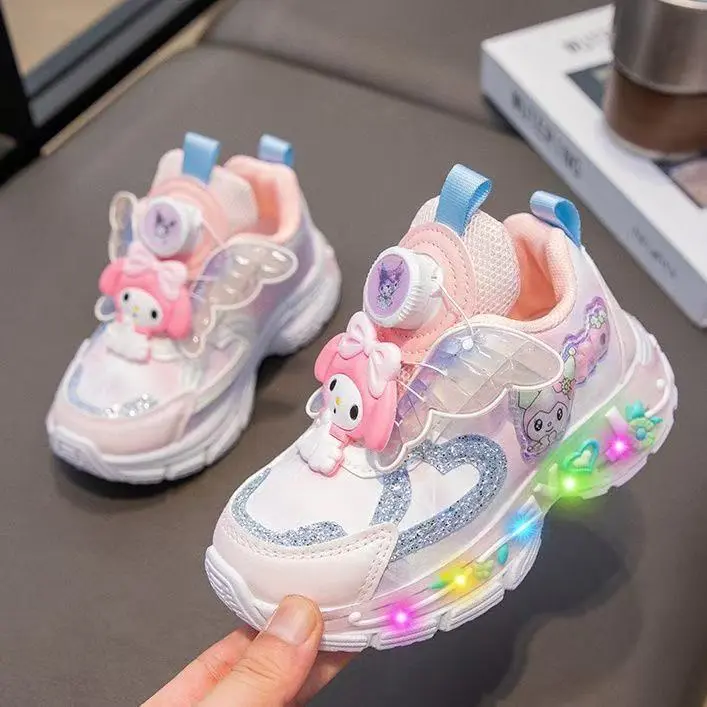 Children's Moral Training Shoes Girl Boy Hello Kitty Shoes Breathable Mesh Surface Sneakers Soft Sole Casual Board Shoes Gift