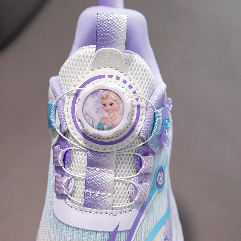 Disney Frozen Children Sneakers For Girls Shoes Princess Elsa Kids Running Leather Student Sports Purple Shoes Size 27-38