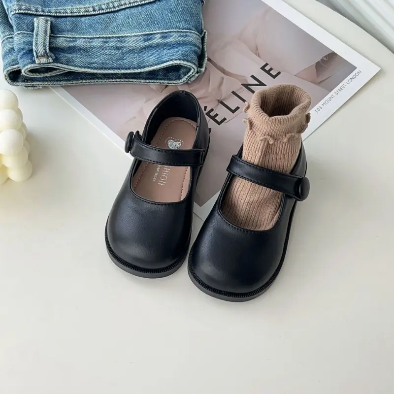 구두 Children Leather Shoes Black Brown Princess Mary Janes Round Toe Little Girl Single Shoes Soft Sole Shallow Kids Dress Shoes