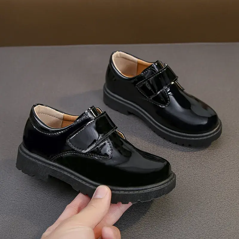 Spring Boy Leather Shoes Black Performance Casual Children Glossy UK Uniform Casual Shoes for Host Kids Fashion 2022 New Classic
