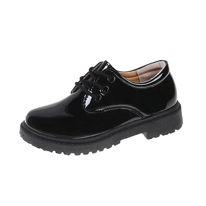 Spring Boy Leather Shoes Black Performance Casual Children Glossy UK Uniform Casual Shoes for Host Kids Fashion 2022 New Classic