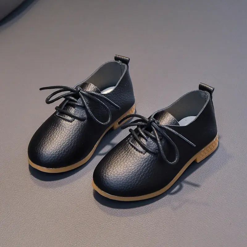Kids Flat Shoes Solid Color Matte PU British Style Children Leather Shoes Non-slip 2025 New Fashion Boys Girls Chic Shoes Soft