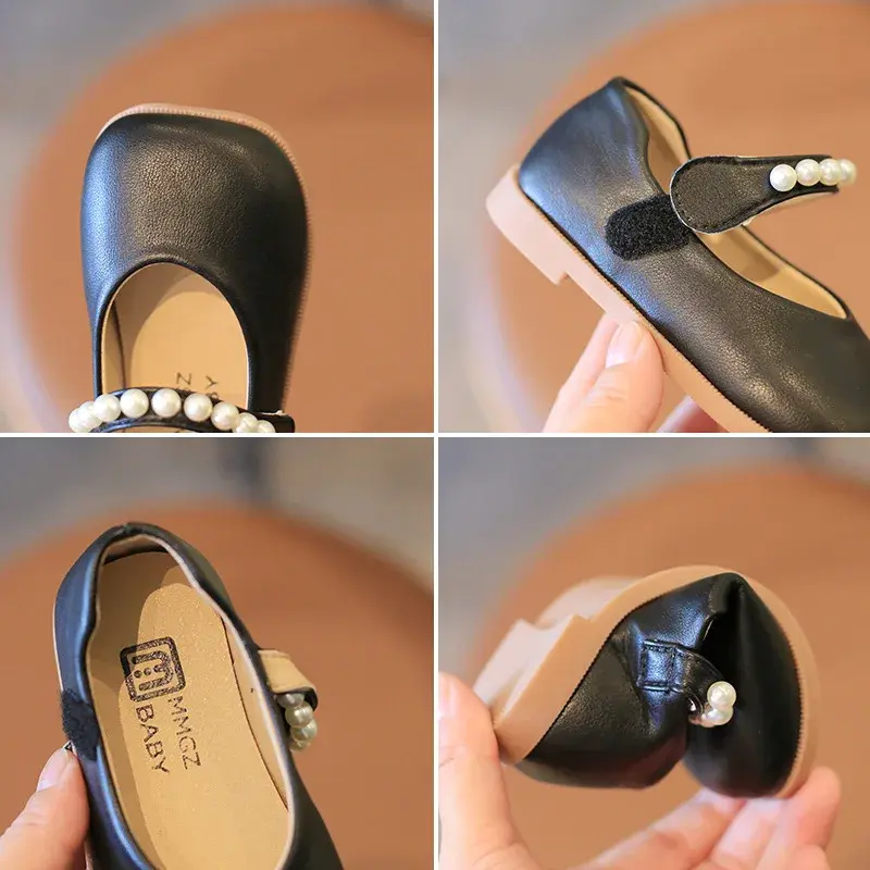 New Fashion Square Toe Luxury Designer Shoes for Girls Kids Classic Black Beige Leather Toddler Shoes Princess mary janes I07094