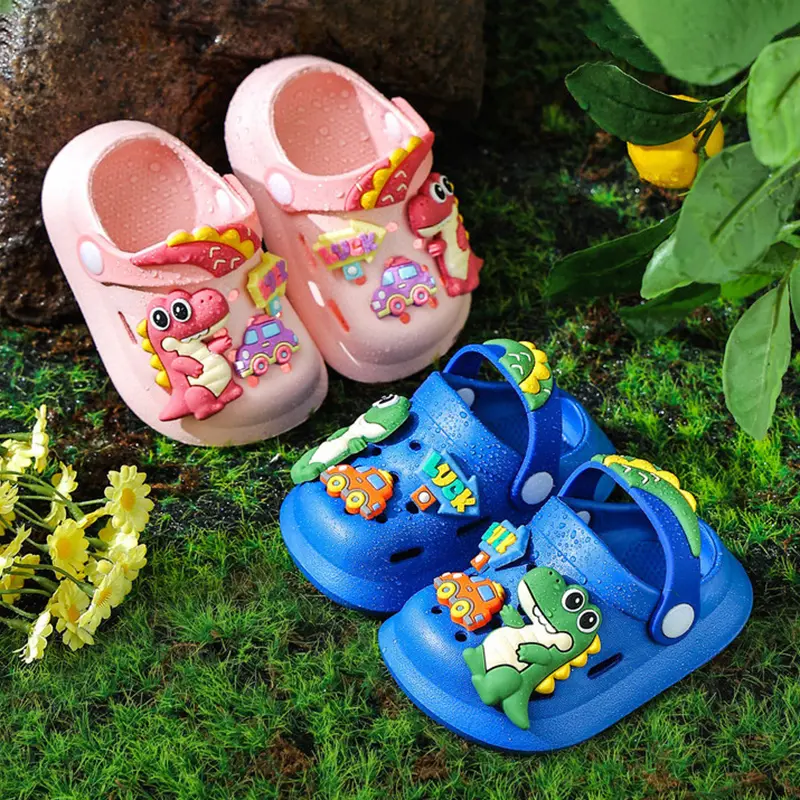 One Pair of Kids' EVA Clogs with Cute Dinosaur Charms Soft Sole Slip-On Sandals For Children Comfortable Boys Girls' Outdoor