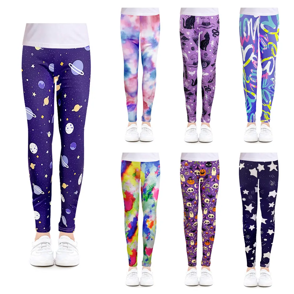 SLAIXIU Casual Girls Leggings Stretchy Printing Kids Pants Athletic Trousers for 4-12 Years Girl (1pcs)