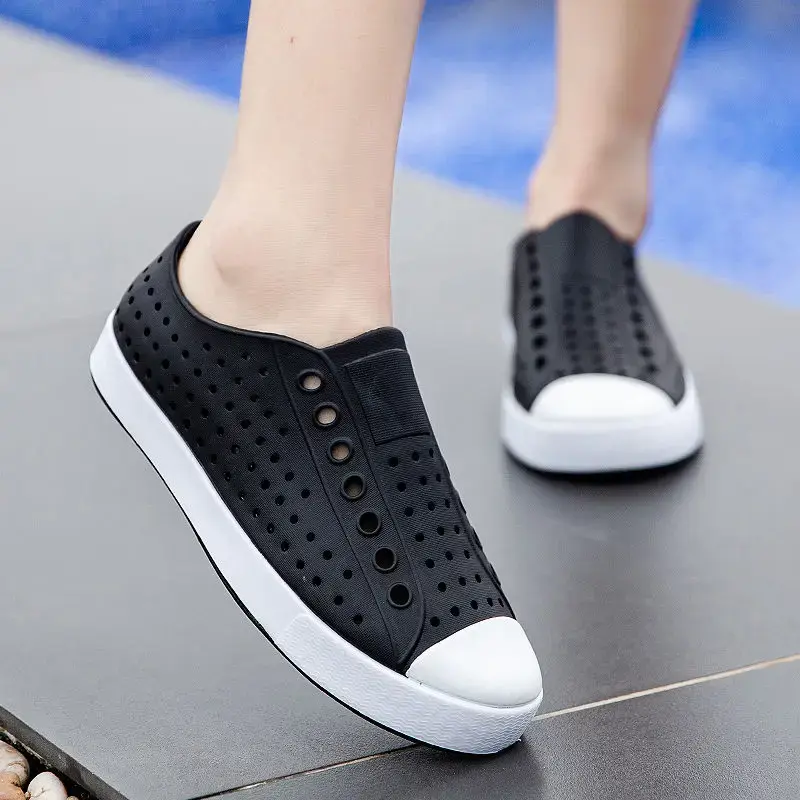 Thick Soft Flat Shoes Fashion Slip On Sandals Children's Casual Perforated Shoes Color Blocking Anti Slip Waterproof Outdoor
