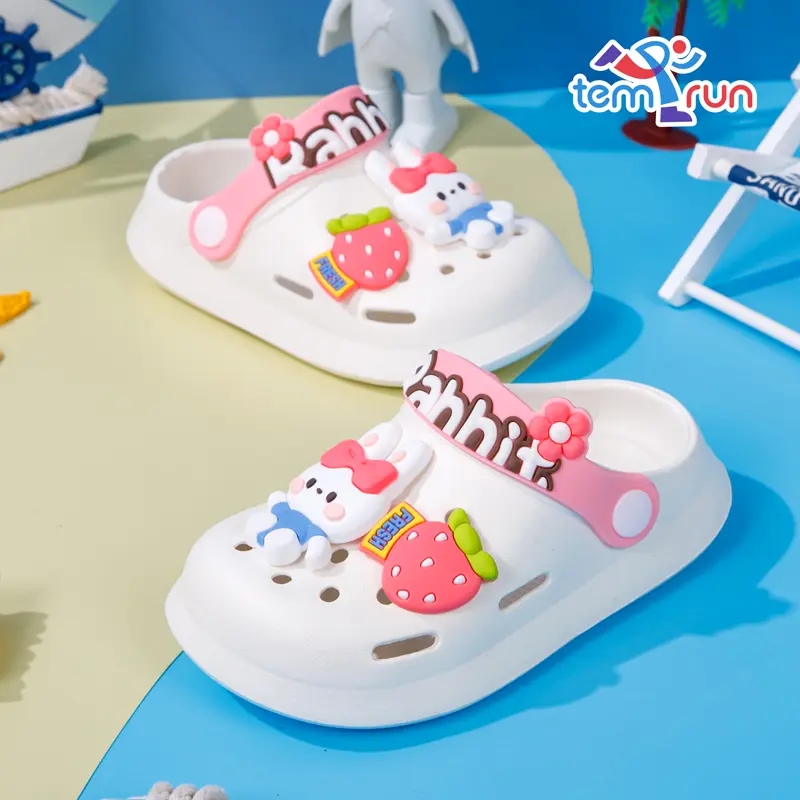 Summer Boys Girls Shoes Children's Little Bear And Bunny Sandals Garden Shoes Soft Anti-Skid Cartoon Design Indoor Outdoor