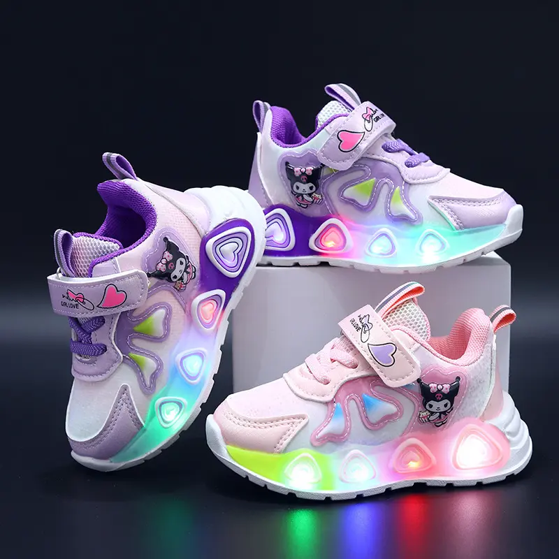 Kids Girls Shoes Led Lights Children Sneakers Girls Casual Sport Shoes Baby Anti-slip Pink Purple Cartoon Shoes Size 21-30