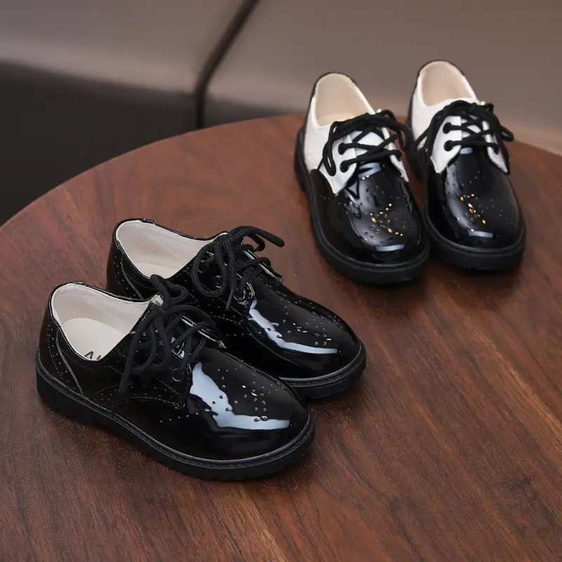 Boys Leather Shoes For Party Wedding Performance Show Stage Black Children Teenagers Casual Flats Kids Patent Leather Shoes Soft