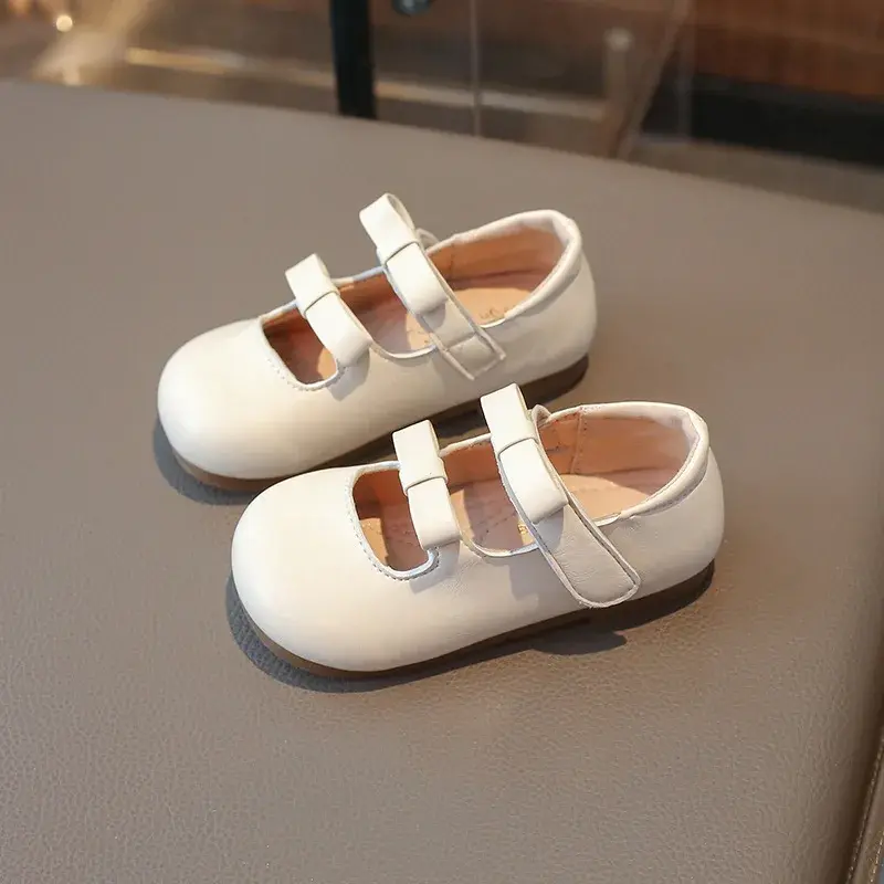 2025 Children Leather Shoes for Girls Spring New Fashion Korean Style Soft Anti-slippery Versatile Chic Bowtie Princess Shoes