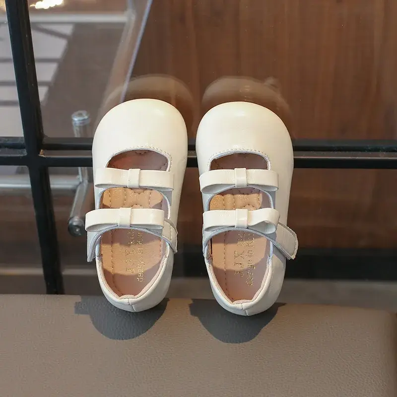 2025 Children Leather Shoes for Girls Spring New Fashion Korean Style Soft Anti-slippery Versatile Chic Bowtie Princess Shoes